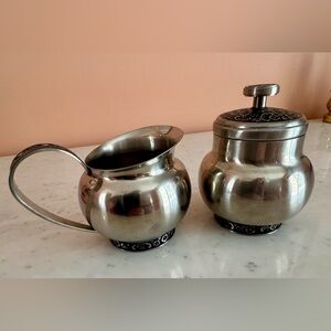 Oneida Custom Stainless Steel Cream and Sugar Set with Black Engraved Details